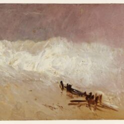 J.M.W. Turner Oil Painting – Shore Scene with Waves and Breakwater, c.1835, Romantic Marina Art