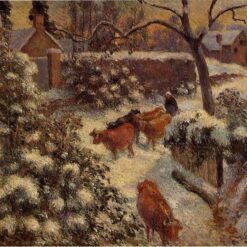 Snow Effect in Montfoucault" by Camille Pissarro – 1882 | Impressionist Winter Landscape