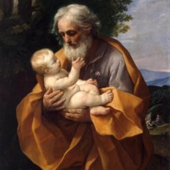 Hand-Painted Baroque Art – St. Joseph with the Infant Jesus by Guido Reni, Religious Masterpiece Reproduction