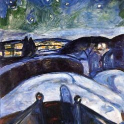 Starry Night by Edvard Munch – 1922 Expressionist Landscape Oil Painting
