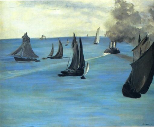 Steamboat Leaving Boulogne – Inspired by Edouard Manet (1864) Realist Marina Oil Painting
