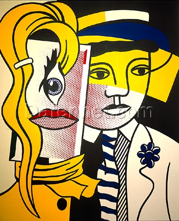 Stepping Out – Pop Art Portrait Oil Painting Inspired by Roy Lichtenstein, Magna on Canvas