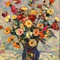 Still Life with Flowers by Maurice Prendergast – Post-Impressionist Floral Oil Painting on Panel