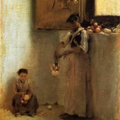 Oil Painting Inspired by John Singer Sargent’s Stringing Onions – Impressionist Genre Art on Canvas