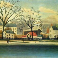 Premium Reproduction of Henri Rousseau’s "Suburban Scene" – Tranquil Naïve Art Cityscape Oil Painting
