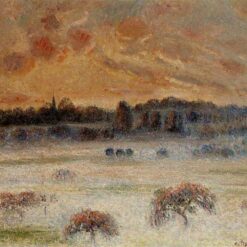 Camille Pissarro – Sunset with Fog at Eragny (1891) Oil Painting on Canvas