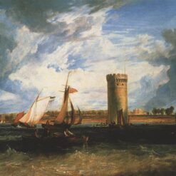 J.M.W. Turner Oil Painting – Tabley, the Seat of Sir J.F. Leicester Bt.: Windy Day, Romantic Marina Scene