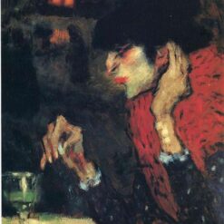 Expressionist Genre Painting Inspired by Pablo Picasso – 'The Absinthe Drinker' Oil on Cardboard