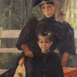 Realism Portrait: The Artist's Wife with Their Son by Georgios Jakobides – Oil Reproduction on Canvas (1895)
