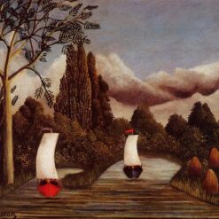 Hand-painted Henri Rousseau The Banks of the Oise – 1905 Naïve Art Landscape Oil Painting | Canvas Reproduction of River Tranquility