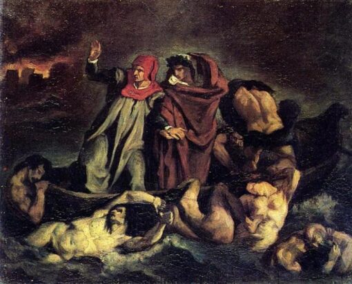 The Barque of Dante – Inspired by Delacroix’s Masterpiece, Édouard Manet (1854) Literary Oil Painting Reproduction
