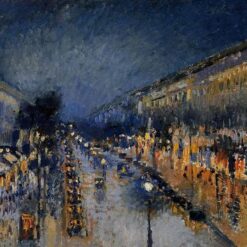 The Boulevard Montmartre at Night" (1897) – Parisian Cityscape Oil Painting by Camille Pissarro
