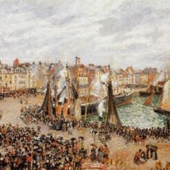The Fishmarket, Dieppe, Morning Fog" – Camille Pissarro Oil Painting (1902)