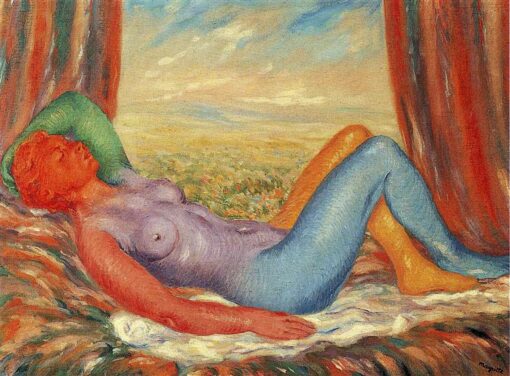 The Harvest Inspired by René Magritte – 1943 Surrealist Nude Painting, Oil on Canvas (60×80 cm)