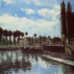 The Lock at Pontoise" by Camille Pissarro – 1869 Landscape Oil Painting, Impressionism