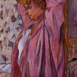 The Madame Redoing Her Bun" by Henri de Toulouse-Lautrec – 1893 Post-Impressionist Oil on Board Painting
