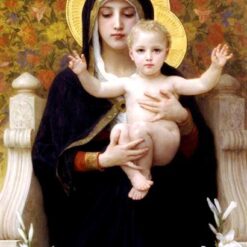 Classical Oil Reproduction of Bouguereau’s 'The Madonna of the Lilies' – Religious Masterpiece in Academic Style