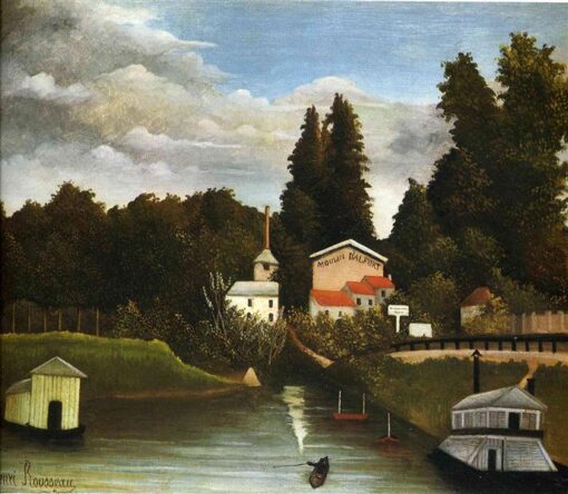 Peinture à la main Henri Rousseau Le Moulin d'Alfort - 1904-1905 Peinture à l'huile d'art naïf | Reproduction sur toile de paysage rural français