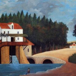 Premium Reproduction of Henri Rousseau’s "The Mill" – Charming Naïve Art Cityscape Oil Painting