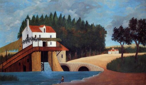 Premium Reproduction of Henri Rousseau’s “The Mill” – Charming Naïve Art Cityscape Oil Painting