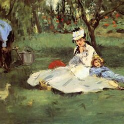 Oil Painting Inspired by Edouard Manet’s The Monet Family in Their Garden at Argenteuil – Impressionist Genre Art
