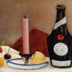 Hand-painted Henri Rousseau The Pink Candle – 1909-1910 Naïve Art Still Life Oil Painting | Canvas Reproduction of a Peaceful, Colorful Composition