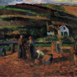 The Potato Harvest" – 1874 Impressionist Painting by Camille Pissarro