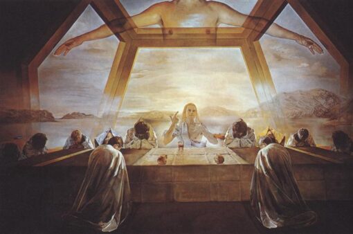 Inspiriert von Salvador Dali: Das Sakrament des Abendmahls - Surrealistisches religiöses Ölgemälde auf Leinwand