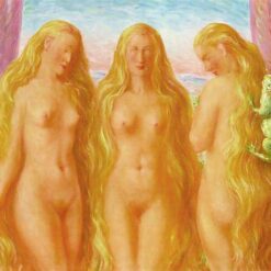 The Sea of Flames Inspired by René Magritte – 1946 Surrealist Nude Oil Painting, Canvas (Private Collection)