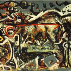 Inspired by Jackson Pollock’s The She-Wolf (1943) – Abstract Expressionist Gouache, Oil, and Pastel on Canvas (106.4 x 170.2 cm)
