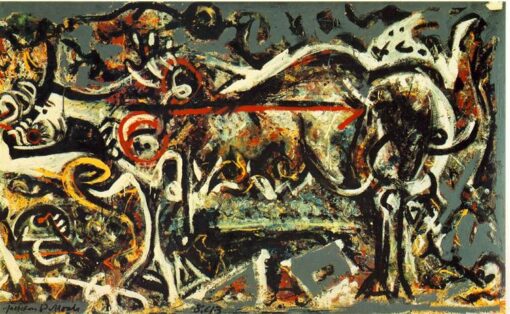 Inspiré par La louve de Jackson Pollock (1943) - Expressionnisme abstrait Gouache, huile et pastel sur toile (106,4 x 170,2 cm)