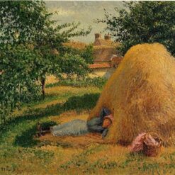The Siesta" (1899) by Camille Pissarro – Impressionist Oil Painting of Rural Life