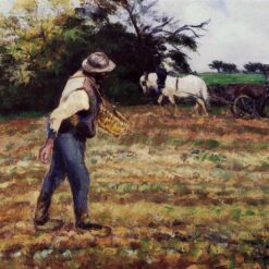 The Sower" (1875) by Camille Pissarro – Rural Landscape Impressionist Oil Painting