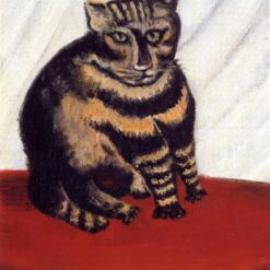 Hand-painted Henri Rousseau The Tabby – Naïve Art Oil Painting | Canvas Reproduction of a Whimsical Cat Portrait
