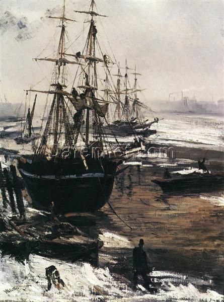 The Thames in Ice – 1860 Marina Painting by James McNeill Whistler