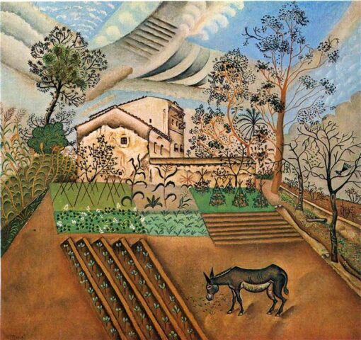 Hand-Painted Joan Miró The Vegetable Garden with Donkey – Cubism Landscape (1918) | Oil on Canvas Reproduction