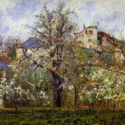 The Vegetable Garden with Trees in Blossom, Spring, Pontoise" by Camille Pissarro – 1877 Impressionist Landscape