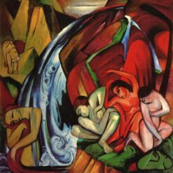 Franz Marc ‘The Waterfall’ Cubist Oil Painting - Abstract Genre Art on Canvas for Modern Home Décor