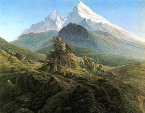 Romantic Landscape Oil Painting The Watzmann by Caspar David Friedrich (1824-1825) – Majestic Mountain Art for Living Room and Office Decor