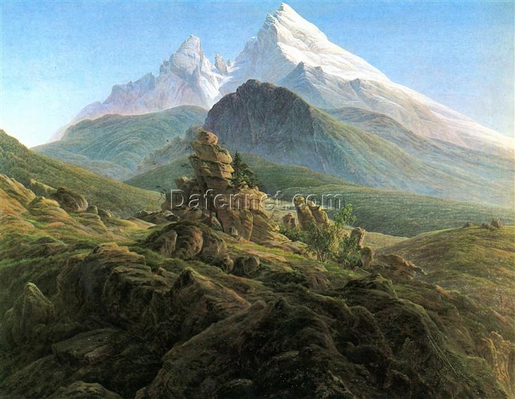 Romantic Landscape Oil Painting The Watzmann by Caspar David Friedrich (1824-1825) – Majestic Mountain Art for Living Room and Office Decor
