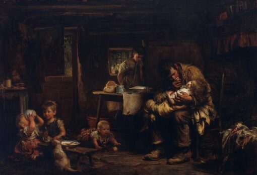 Hand-Painted Luke Fildes ‘The Widower’ Oil Painting – Social Realism Genre Art on Canvas from Dafen Village Studio