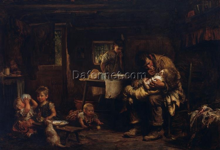 Hand-Painted Luke Fildes ‘The Widower’ Oil Painting – Social Realism Genre Art on Canvas from Dafen Village Studio