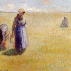 Three Women Cutting Grass" – 1886 Oil on Canvas by Camille Pissarro, Impressionist Masterpiece