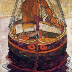 Trieste Fishing Boat" by Egon Schiele – Art Nouveau Marina Oil Painting