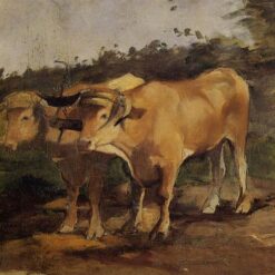 Two Bulls Wearing a Yoke by Henri de Toulouse-Lautrec – 1881 Realist Animal Oil Painting