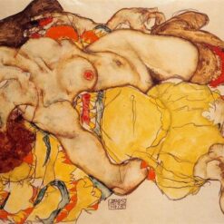Two Girls Lying Entwined" by Egon Schiele – Emotional Expressionism Nude Art