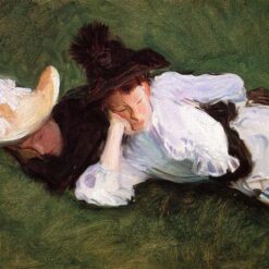 John Singer Sargent 'Two Girls Lying on the Grass' Impressionist Oil Painting – Fine Art Reproduction on Canvas