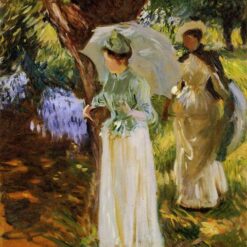 John Singer Sargent 'Two Girls with Parasols at Fladbury' Impressionist Oil Painting – Fine Art Reproduction on Canvas