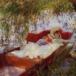 John Singer Sargent 'Two Women Asleep in a Punt under the Willows' Impressionism Genre Painting – Fine Art Reproduction on Canvas
