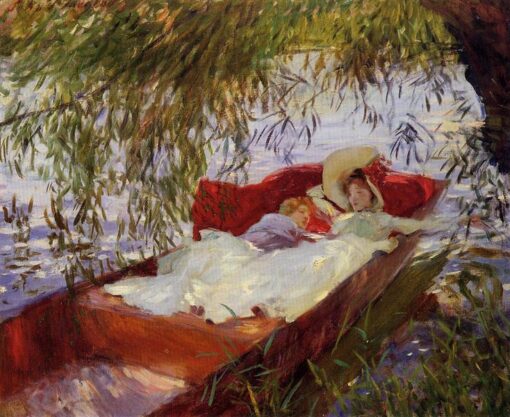 John Singer Sargent ‘Zwei schlafende Frauen in einem Ruderboot unter Weiden’ – Impressionismus, Genremalerei – Kunstdruck auf Leinwand